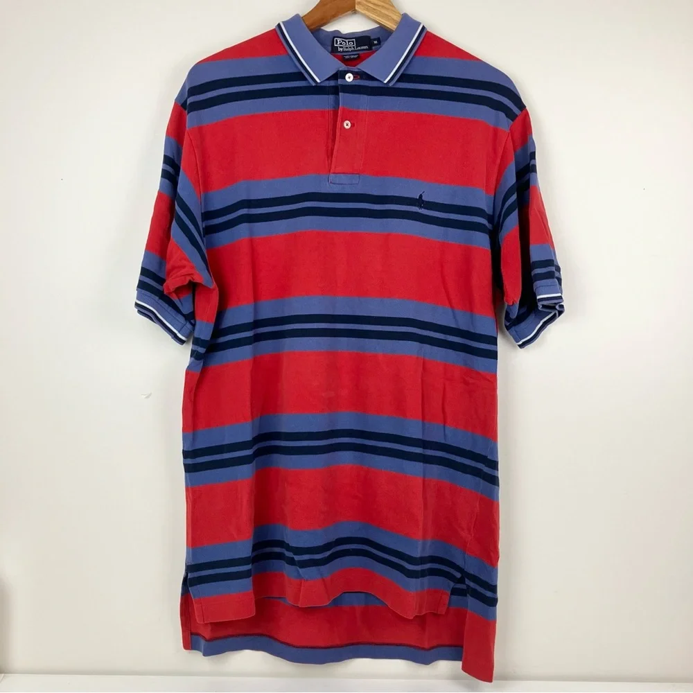 Vintage Polo Ralph Lauren Men’s Striped Polo Short Sleeve Shirt Size XL Red